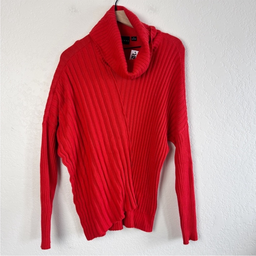 Tribal Ribbed Cowl Neck Asymmetrical Sweater XL